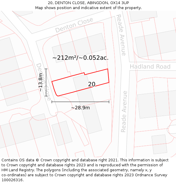 20, DENTON CLOSE, ABINGDON, OX14 3UP: Plot and title map