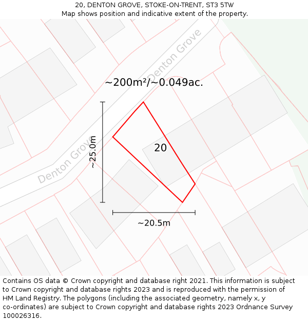 20, DENTON GROVE, STOKE-ON-TRENT, ST3 5TW: Plot and title map