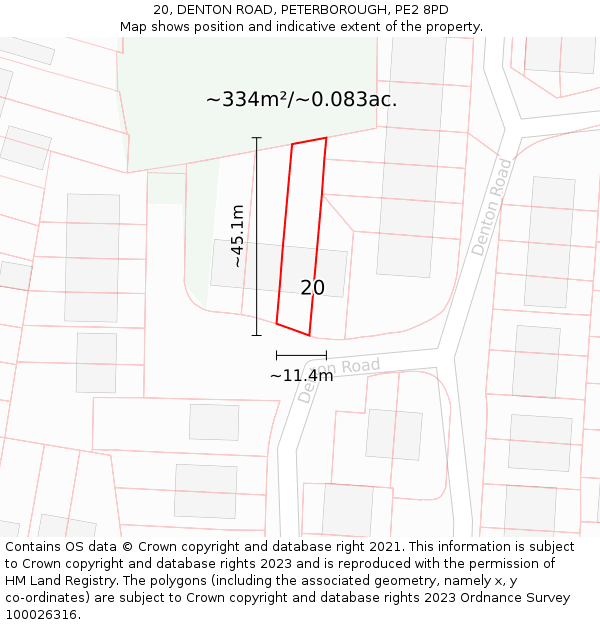 20, DENTON ROAD, PETERBOROUGH, PE2 8PD: Plot and title map