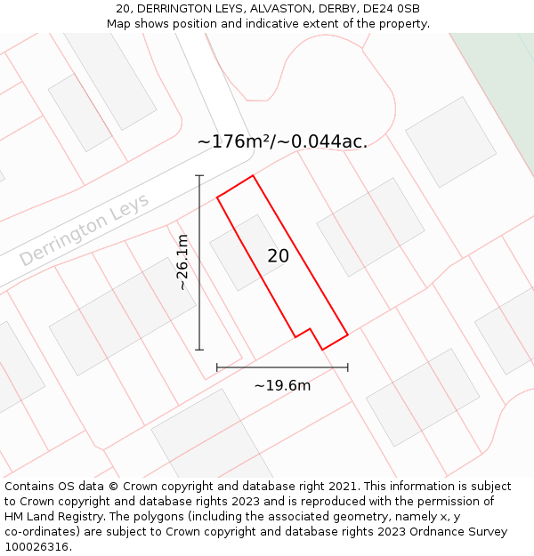 20, DERRINGTON LEYS, ALVASTON, DERBY, DE24 0SB: Plot and title map