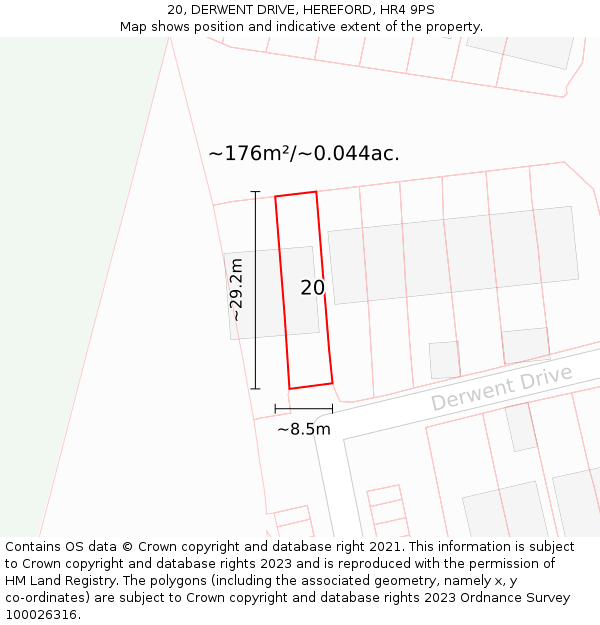 20, DERWENT DRIVE, HEREFORD, HR4 9PS: Plot and title map