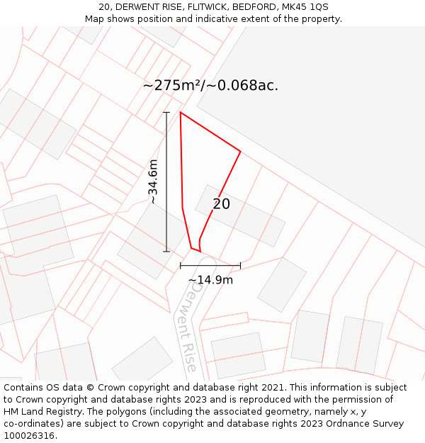 20, DERWENT RISE, FLITWICK, BEDFORD, MK45 1QS: Plot and title map