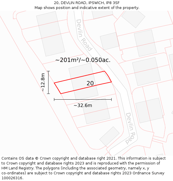20, DEVLIN ROAD, IPSWICH, IP8 3SF: Plot and title map