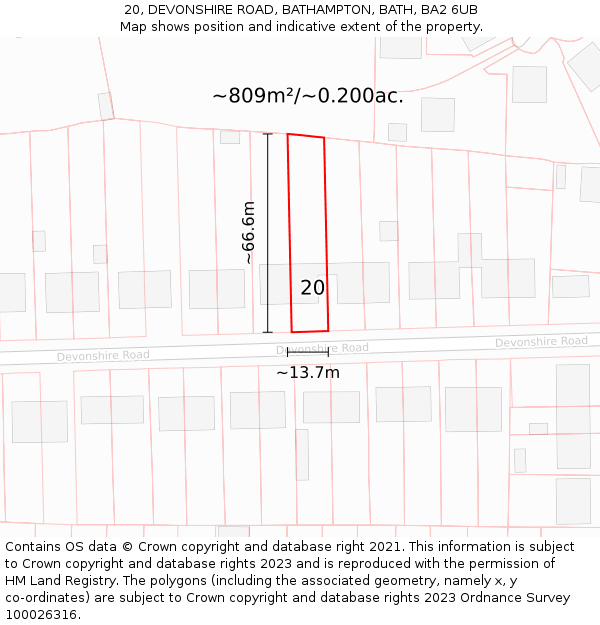 20, DEVONSHIRE ROAD, BATHAMPTON, BATH, BA2 6UB: Plot and title map
