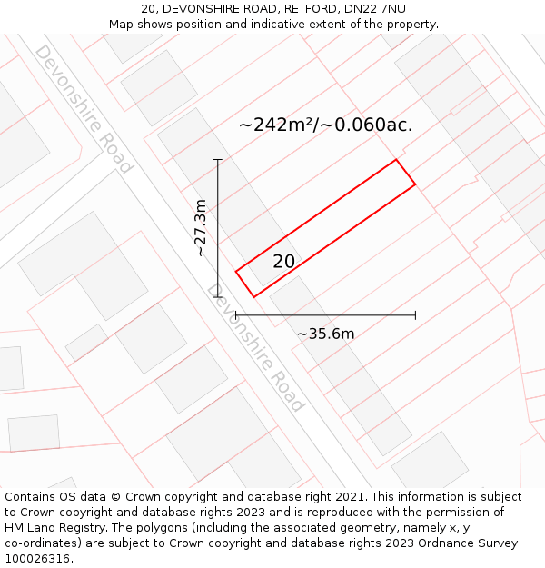 20, DEVONSHIRE ROAD, RETFORD, DN22 7NU: Plot and title map