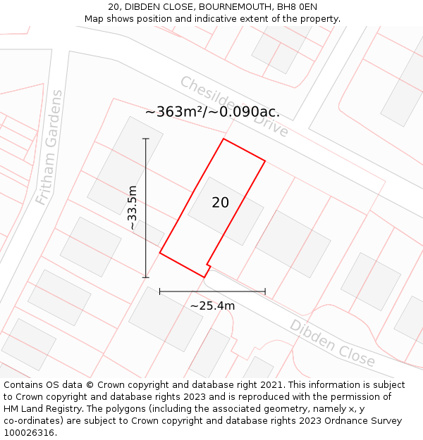 20, DIBDEN CLOSE, BOURNEMOUTH, BH8 0EN: Plot and title map