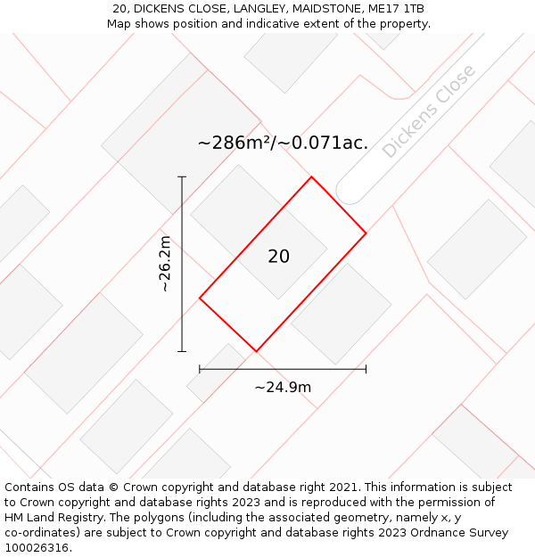 20, DICKENS CLOSE, LANGLEY, MAIDSTONE, ME17 1TB: Plot and title map
