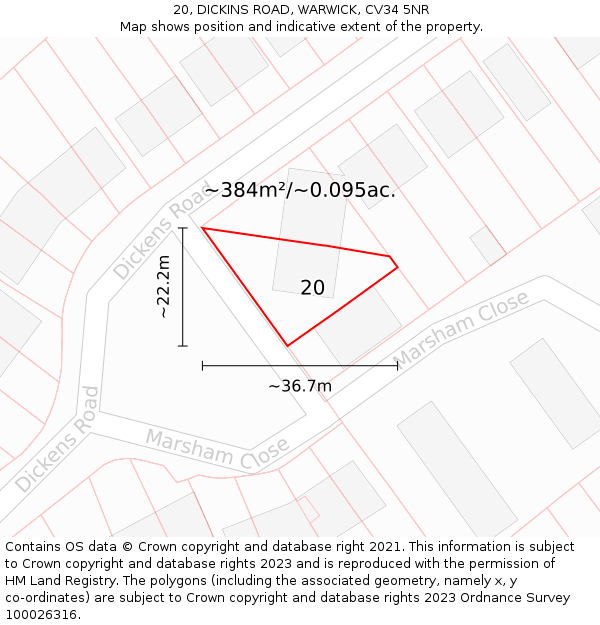 20, DICKINS ROAD, WARWICK, CV34 5NR: Plot and title map