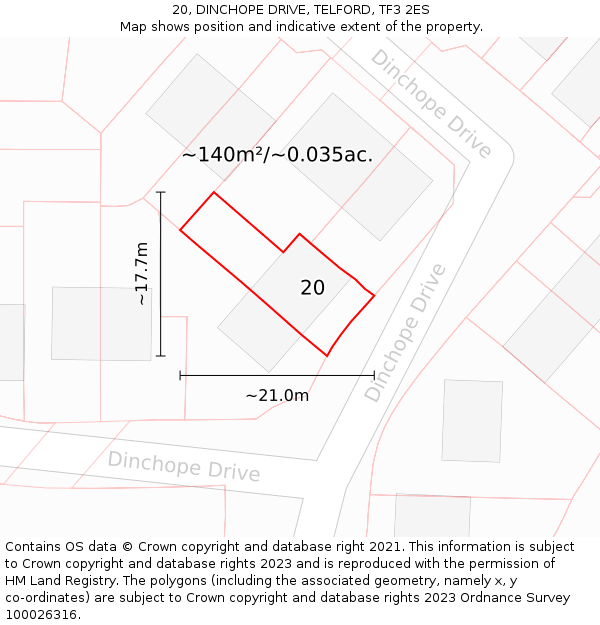 20, DINCHOPE DRIVE, TELFORD, TF3 2ES: Plot and title map