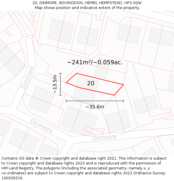 20, DINMORE, BOVINGDON, HEMEL HEMPSTEAD, HP3 0QW: Plot and title map