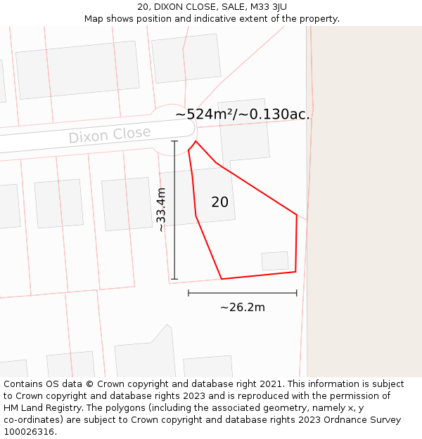 20, DIXON CLOSE, SALE, M33 3JU: Plot and title map