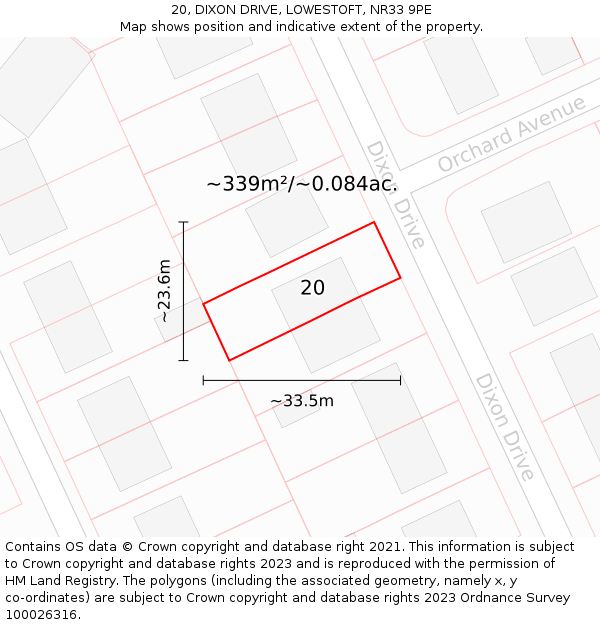 20, DIXON DRIVE, LOWESTOFT, NR33 9PE: Plot and title map
