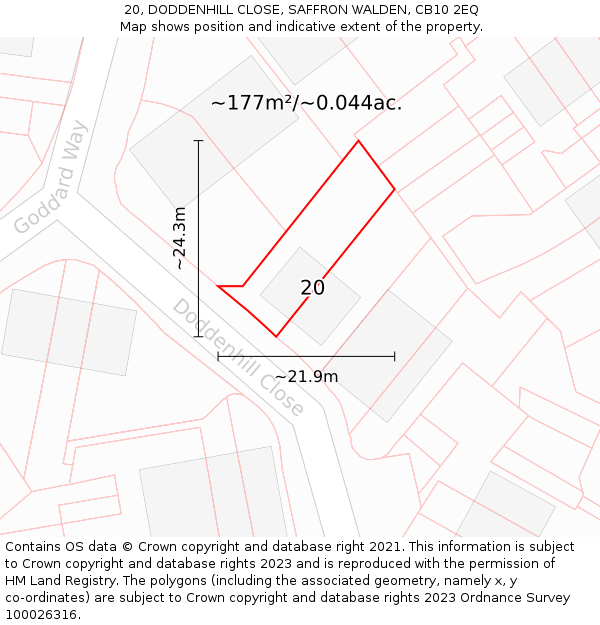 20, DODDENHILL CLOSE, SAFFRON WALDEN, CB10 2EQ: Plot and title map