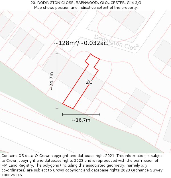 20, DODINGTON CLOSE, BARNWOOD, GLOUCESTER, GL4 3JG: Plot and title map