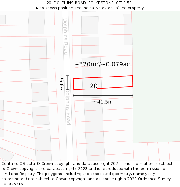 20, DOLPHINS ROAD, FOLKESTONE, CT19 5PL: Plot and title map