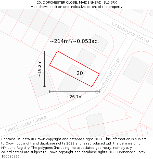 20, DORCHESTER CLOSE, MAIDENHEAD, SL6 6RX: Plot and title map