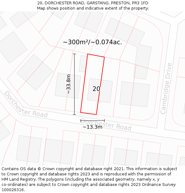 20, DORCHESTER ROAD, GARSTANG, PRESTON, PR3 1FD: Plot and title map