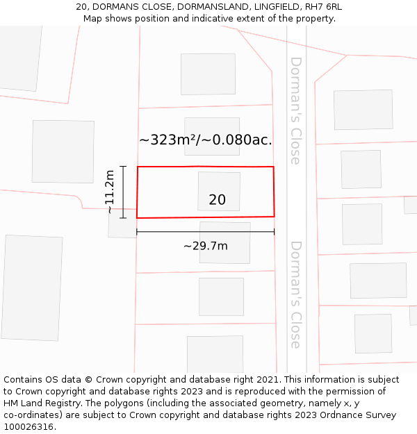 20, DORMANS CLOSE, DORMANSLAND, LINGFIELD, RH7 6RL: Plot and title map