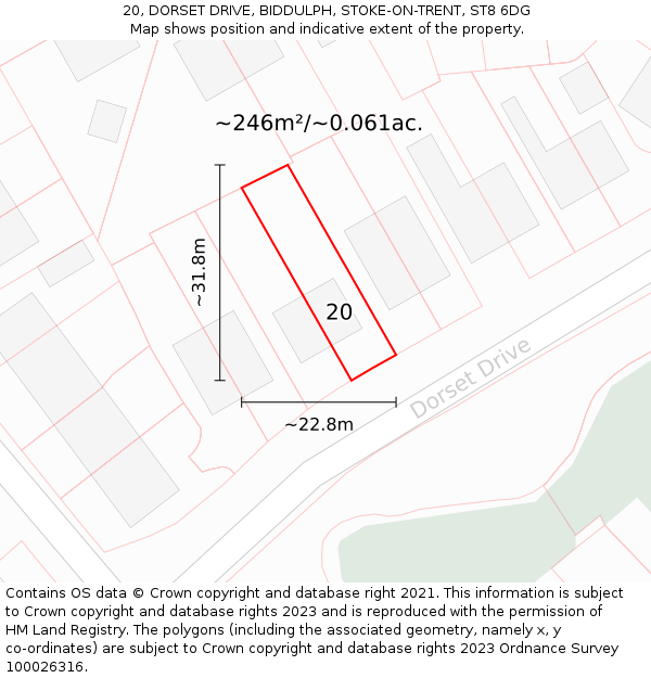 20, DORSET DRIVE, BIDDULPH, STOKE-ON-TRENT, ST8 6DG: Plot and title map