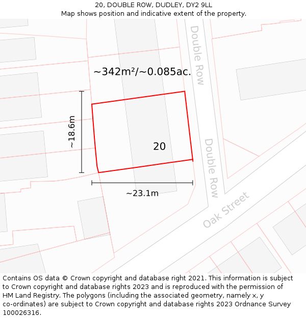 20, DOUBLE ROW, DUDLEY, DY2 9LL: Plot and title map