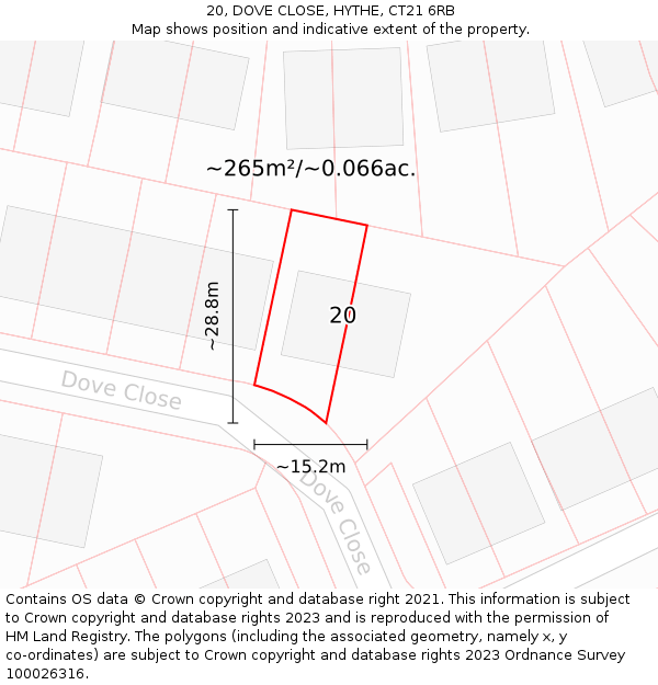 20, DOVE CLOSE, HYTHE, CT21 6RB: Plot and title map