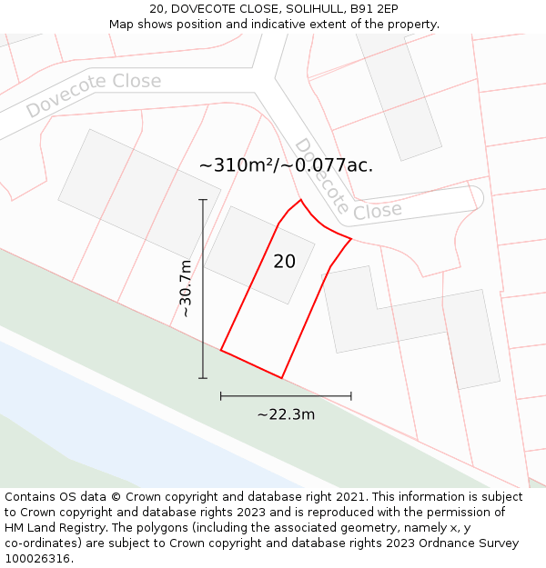 20, DOVECOTE CLOSE, SOLIHULL, B91 2EP: Plot and title map