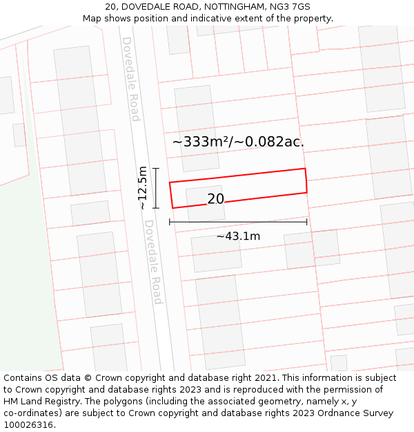 20, DOVEDALE ROAD, NOTTINGHAM, NG3 7GS: Plot and title map