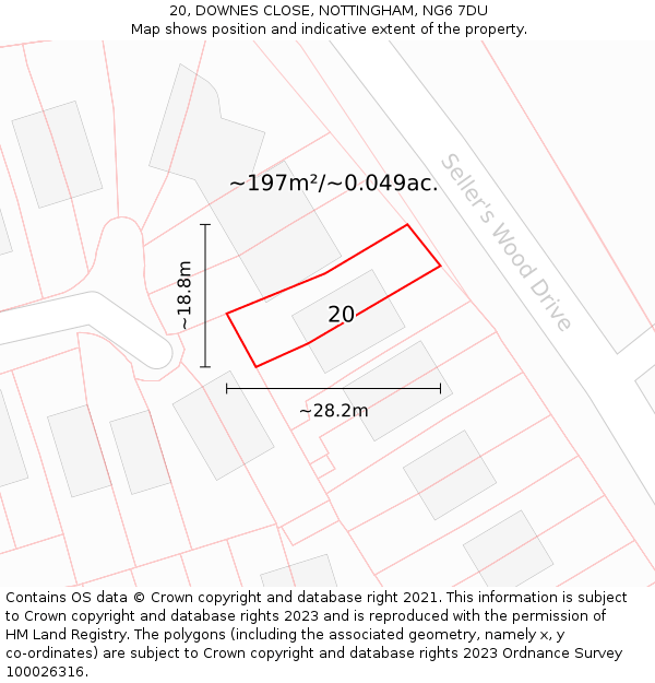 20, DOWNES CLOSE, NOTTINGHAM, NG6 7DU: Plot and title map