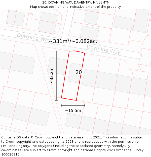 20, DOWNING WAY, DAVENTRY, NN11 4TN: Plot and title map