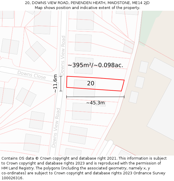 20, DOWNS VIEW ROAD, PENENDEN HEATH, MAIDSTONE, ME14 2JD: Plot and title map