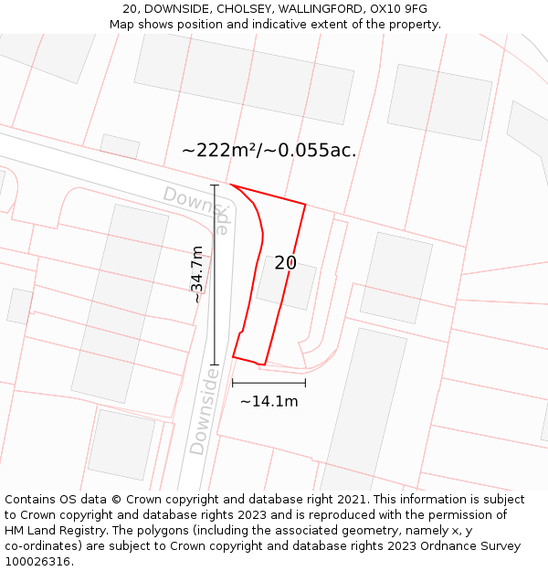 20, DOWNSIDE, CHOLSEY, WALLINGFORD, OX10 9FG: Plot and title map