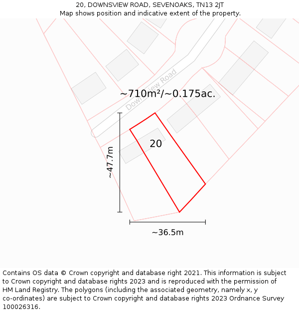 20, DOWNSVIEW ROAD, SEVENOAKS, TN13 2JT: Plot and title map