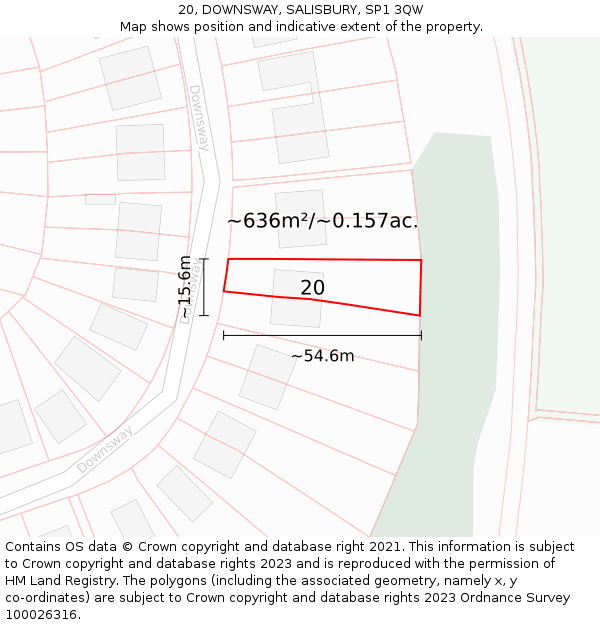 20, DOWNSWAY, SALISBURY, SP1 3QW: Plot and title map