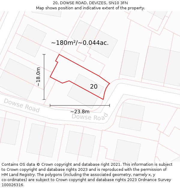 20, DOWSE ROAD, DEVIZES, SN10 3FN: Plot and title map