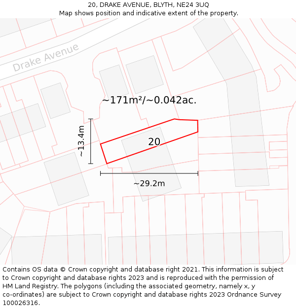 20, DRAKE AVENUE, BLYTH, NE24 3UQ: Plot and title map
