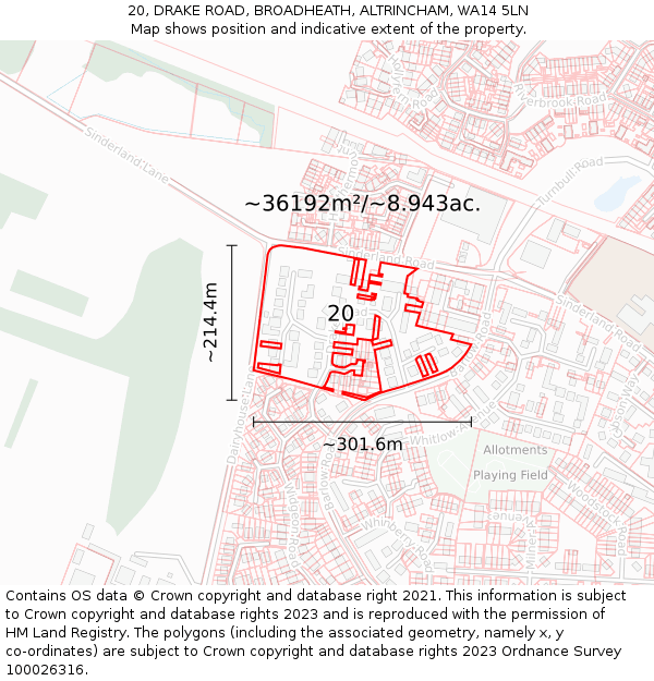 20, DRAKE ROAD, BROADHEATH, ALTRINCHAM, WA14 5LN: Plot and title map