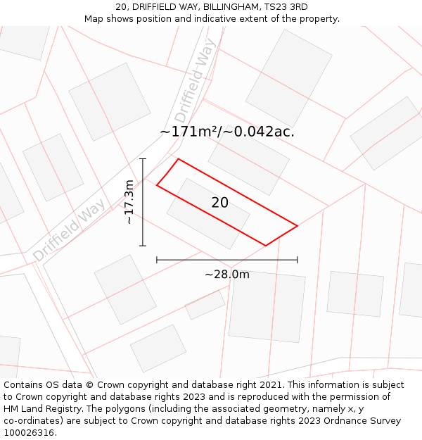 20, DRIFFIELD WAY, BILLINGHAM, TS23 3RD: Plot and title map