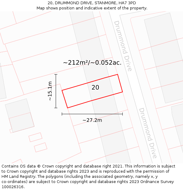 20, DRUMMOND DRIVE, STANMORE, HA7 3PD: Plot and title map