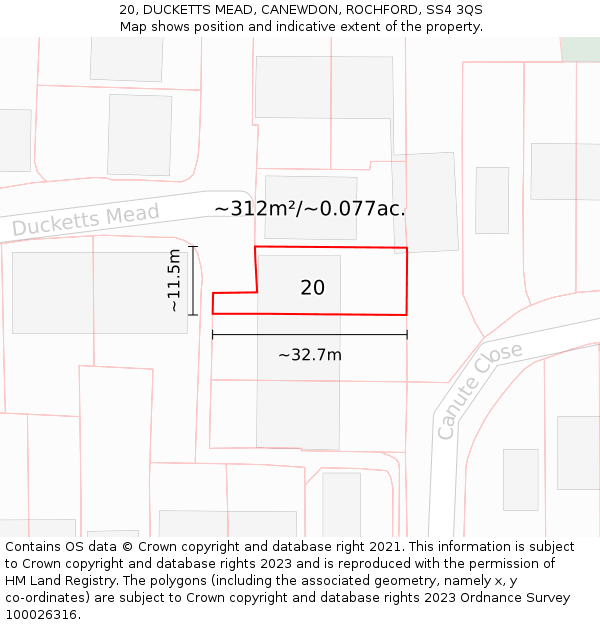 20, DUCKETTS MEAD, CANEWDON, ROCHFORD, SS4 3QS: Plot and title map
