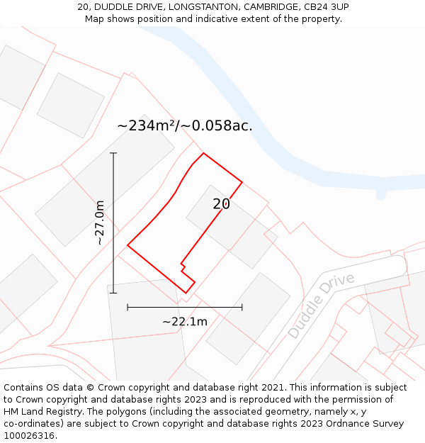 20, DUDDLE DRIVE, LONGSTANTON, CAMBRIDGE, CB24 3UP: Plot and title map