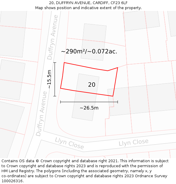20, DUFFRYN AVENUE, CARDIFF, CF23 6LF: Plot and title map