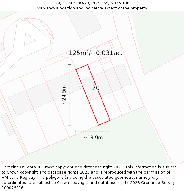20, DUKES ROAD, BUNGAY, NR35 1RP: Plot and title map