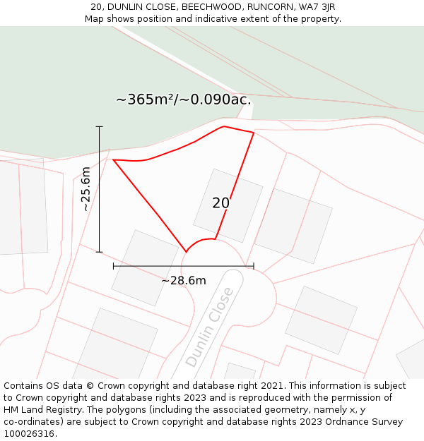 20, DUNLIN CLOSE, BEECHWOOD, RUNCORN, WA7 3JR: Plot and title map