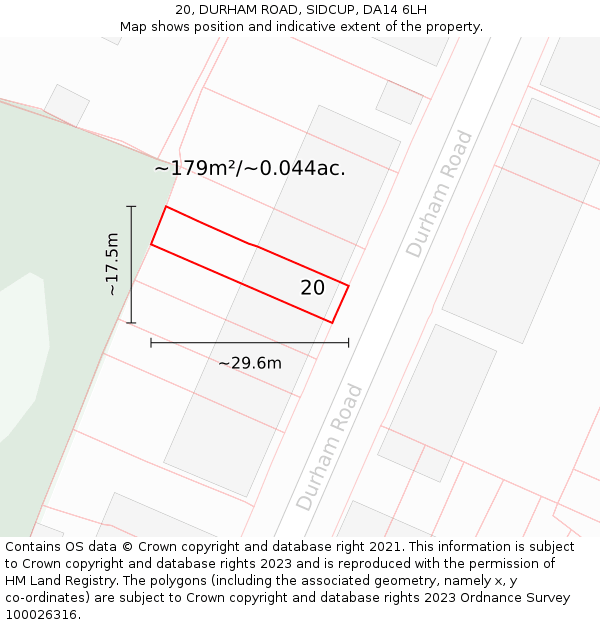 20, DURHAM ROAD, SIDCUP, DA14 6LH: Plot and title map