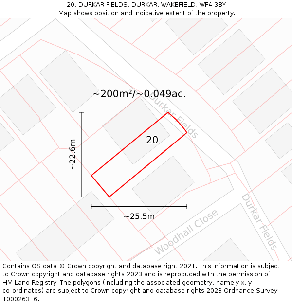 20, DURKAR FIELDS, DURKAR, WAKEFIELD, WF4 3BY: Plot and title map