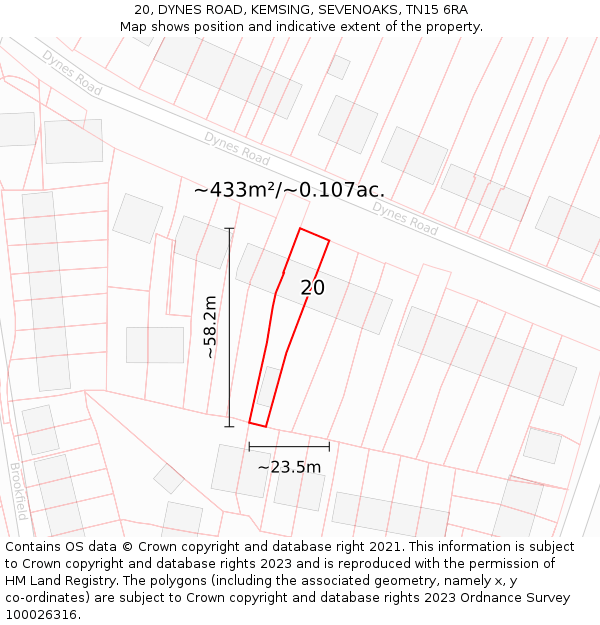 20, DYNES ROAD, KEMSING, SEVENOAKS, TN15 6RA: Plot and title map