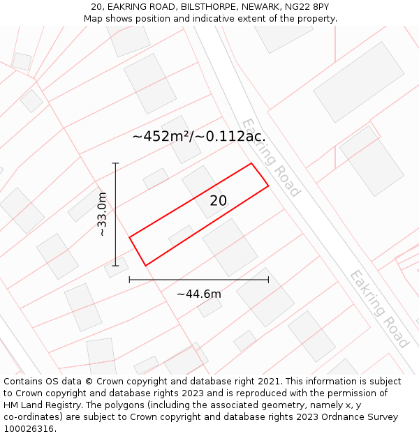 20, EAKRING ROAD, BILSTHORPE, NEWARK, NG22 8PY: Plot and title map