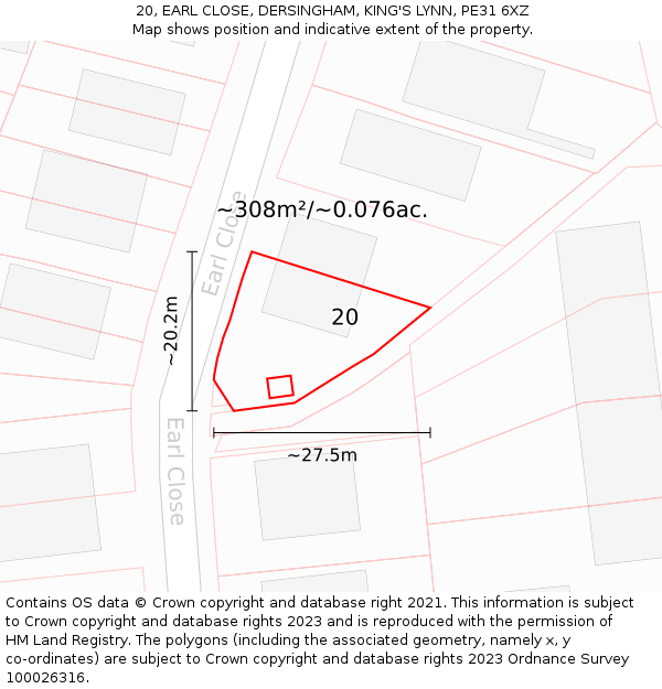 20, EARL CLOSE, DERSINGHAM, KING'S LYNN, PE31 6XZ: Plot and title map