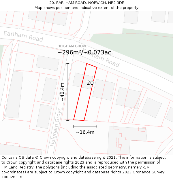 20, EARLHAM ROAD, NORWICH, NR2 3DB: Plot and title map