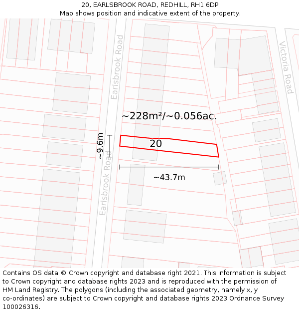 20, EARLSBROOK ROAD, REDHILL, RH1 6DP: Plot and title map